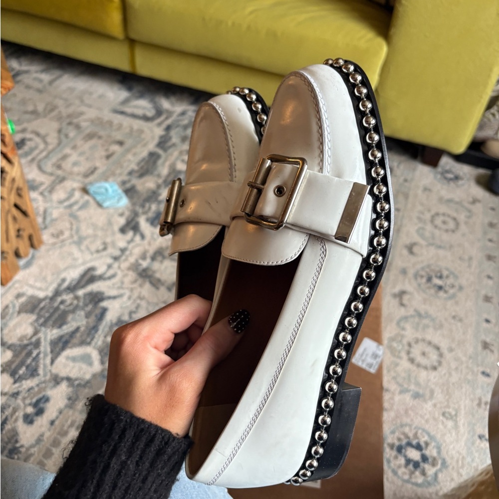 Chloe White Loafers with Silver Buckle and Studded Trim - Picture 6 of 9
